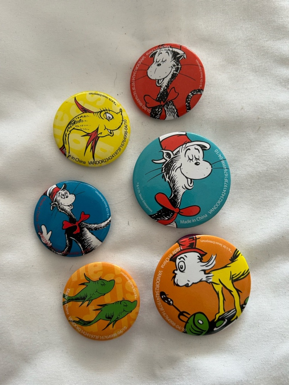 Dr. Seuss Colorful Character Button Pin Set - Red, Yellow, Blue, Teal, Orange
